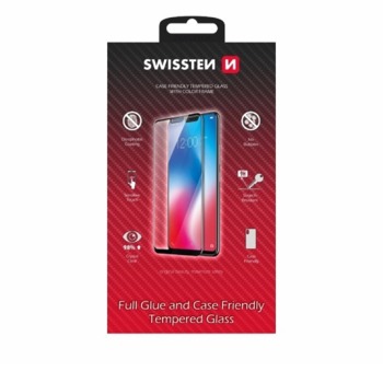 SKLO SWISSTEN FULL GLUE, COLOR FRAME, CASE FRIENDLY PRE APPLE IPHONE 12 ČERNÉ